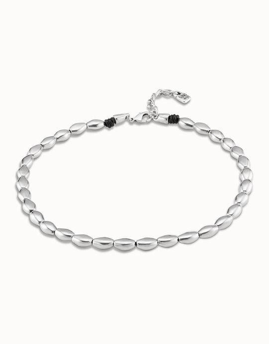 Short bead shape link necklace, Silver, large