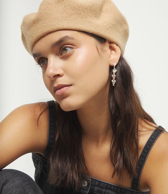 Drop earrings with chained hearts, Silver, large