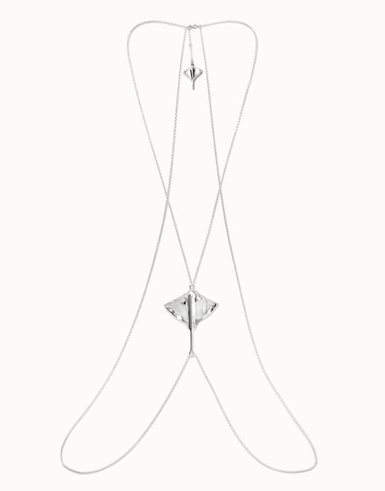 Collier pour corps plaqu&eacute;e argent et silhouette de raie manta