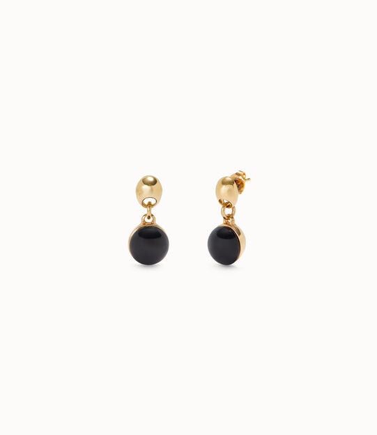 18k gold-plated earrings with two beads and black murano glass