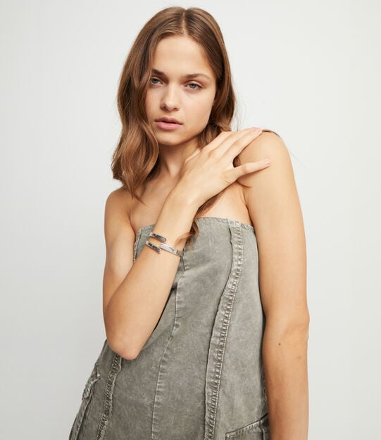 Sterling silver-plated rigid bracelet, Silver, large