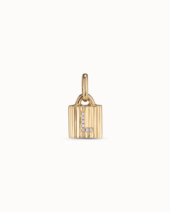 18K gold-plated padlock charm with topaz letter L