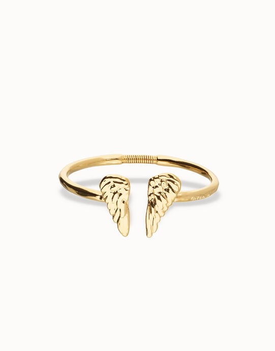 Pulsera r&iacute;gida ba&ntilde;ada en oro 18k con detalle de alas