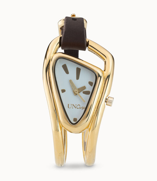 18K gold-plated leather and metal watch