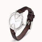Sterling silver-plated watch with black leather strap and round white dial