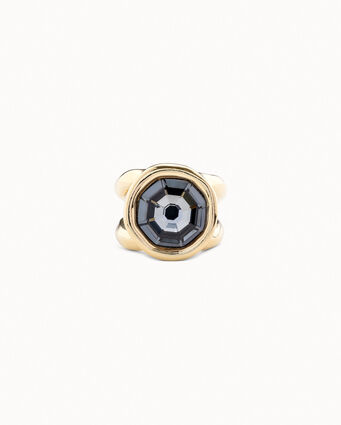 18K gold-plated ring with gray crystal