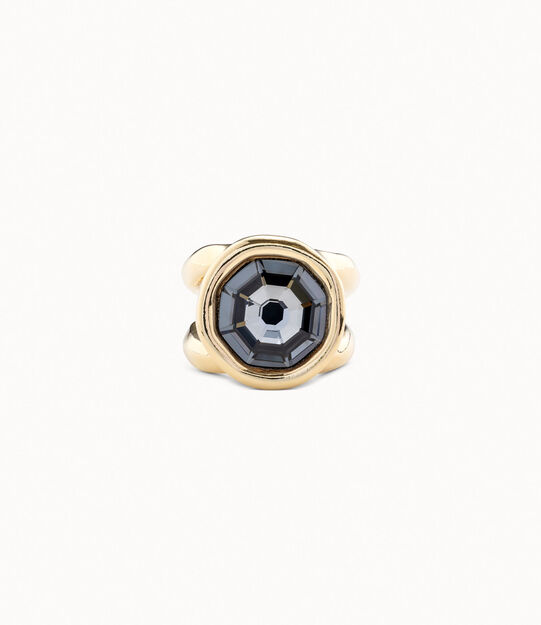 Anillo bañado en oro de 18k con cristal gris