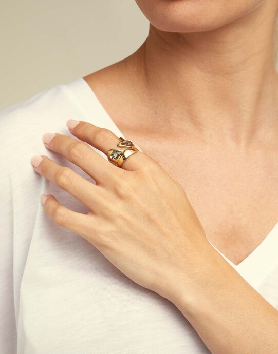 Anillo ba&ntilde;ado en oro de cristal gris Superstition, Dorado, large