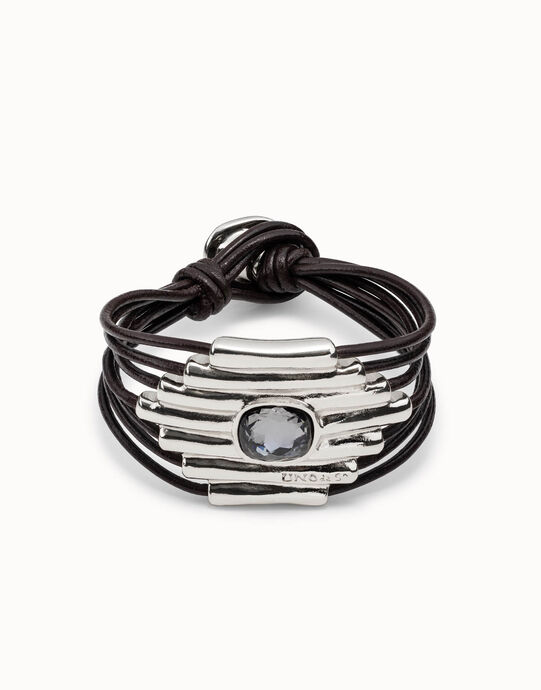 Multi strand leather bracelet with a big crystal