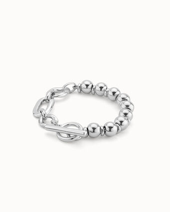 Bracelet en cuir avec maillons rectangulaires plaqués argent