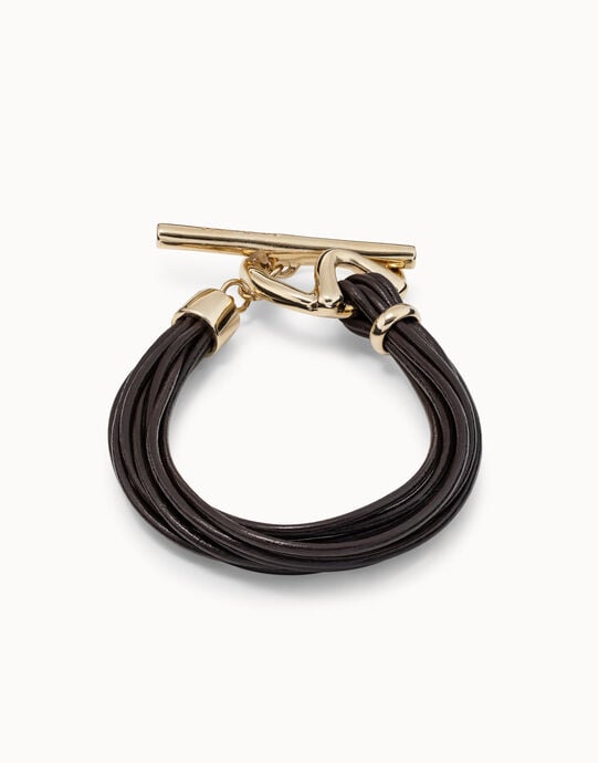 Multi-strand leather bracelet, Golden, large