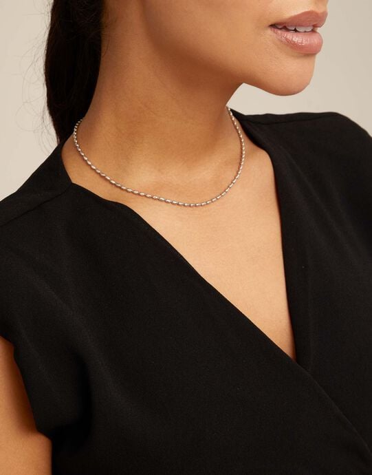 Short oval link chain necklace, Silver, large