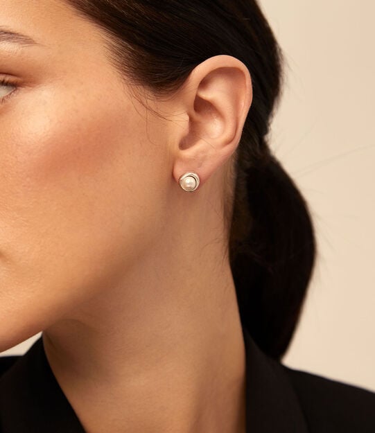 Stud earrings with pearl, Silver, large