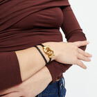 Double black leather bracelet with interlocking carabiner