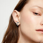 Eye-shaped stud earrings with blue crystal