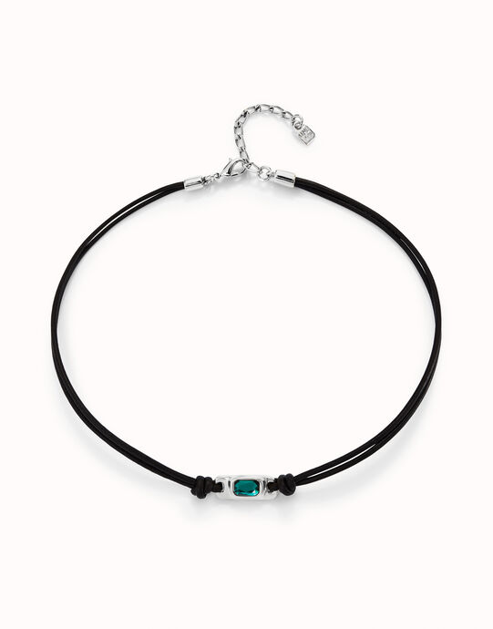 Leather necklace with green crystal