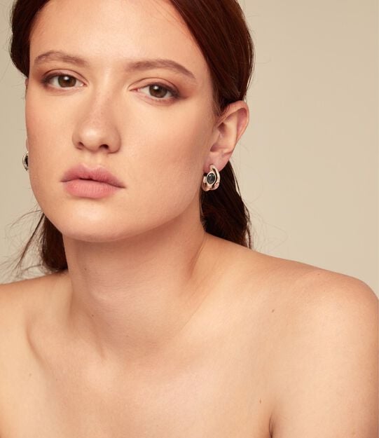 Hoop earrings with multicolor crystal, Silver, large