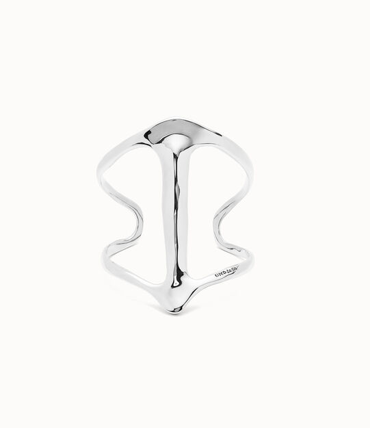 Rigid sterling silver-plated bracelet with manta ray structure and topaz