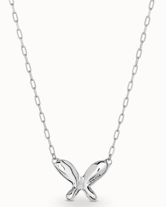 Collier long plaqué argent avec chaîne à maillons