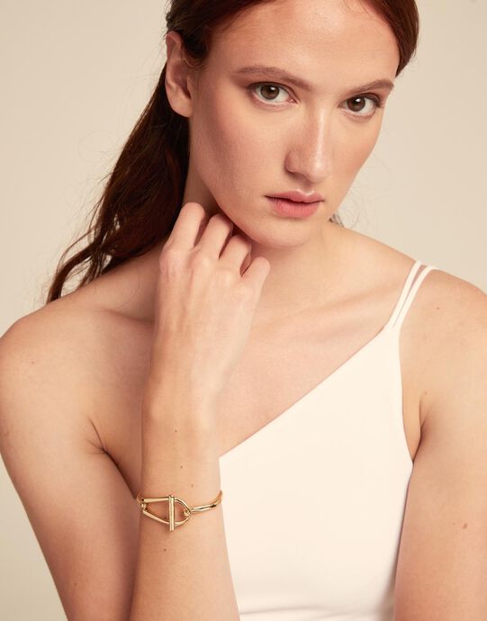 Pulsera r&iacute;gida ba&ntilde;ada en oro 18k eslab&oacute;n mediano y muelle interior, Gold, large