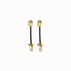 Drop earrings with leather and chained hearts