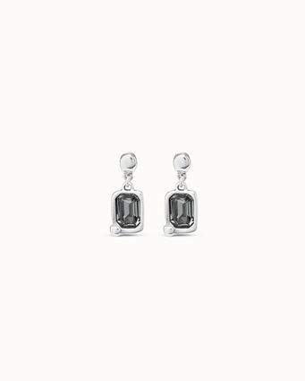 Sterling silver-plated earrings with rectangular case and gray-green crystal