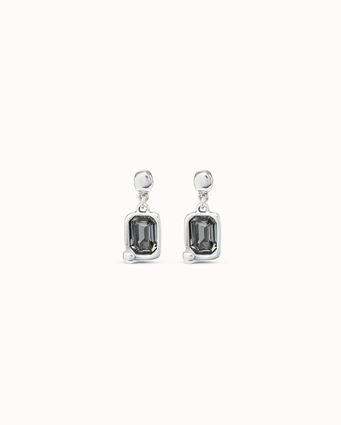 Boucles d’oreilles plaquées argent en forme de boîtier rectangulaire et cristal gris verdâtre