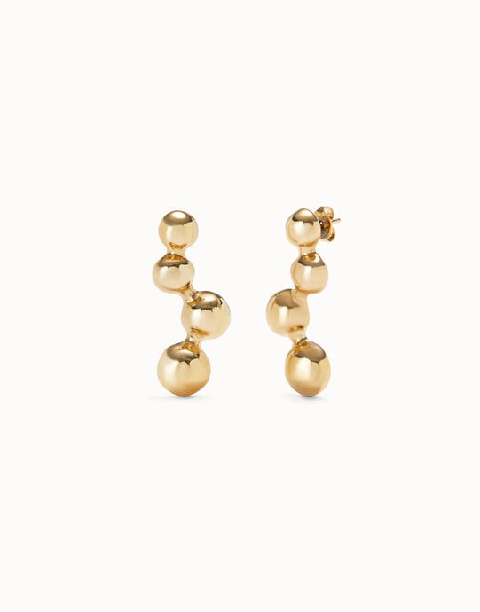 Aretes ba&ntilde;ada en oro 18k y cuatro bolas en forma de burbujas