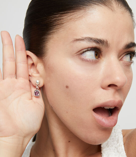 Drop earrings with pink crystal, Silver, large