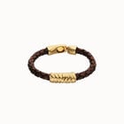 Brown braided leather bracelet with a metal detail