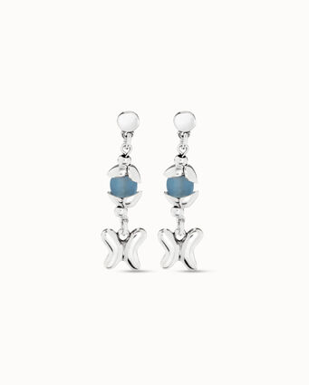 Boucles d’oreilles plaquées argent avec cristal bleu et papillon