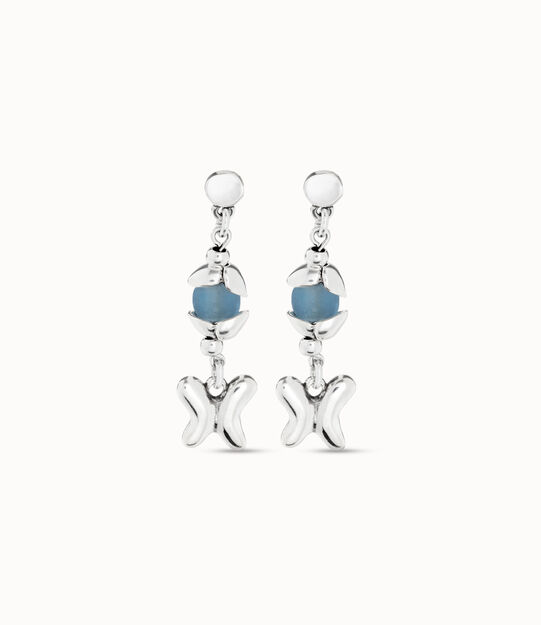 Sterling silver-plated earrings with blue crystal and butterfly