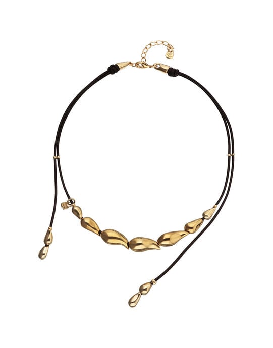 Collier en cuir aux gouttes dor&eacute;es entrelac&eacute;es