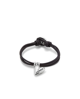 Bracelet with 4 leather straps, button clasp and sterling silver-plated heart charm