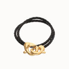 Double black leather bracelet with interlocking carabiner