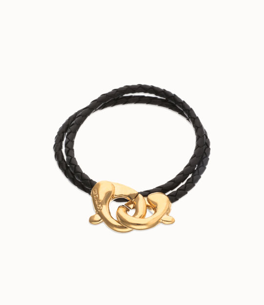 Double black leather bracelet with interlocking carabiner