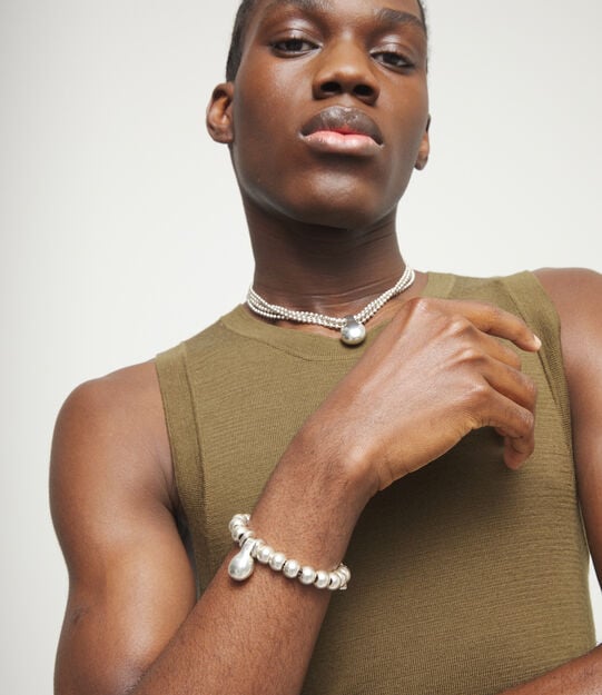 Beaded bracelet with small and large beads, Silver, large