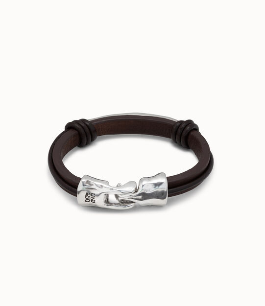 Bracelet en cuir et plaqu&eacute; argent, , large