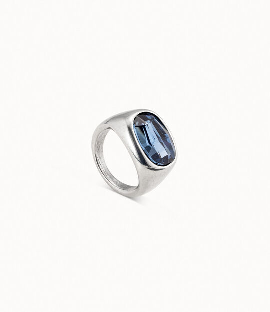 Anillo bañado en plata de ley con cristal azul