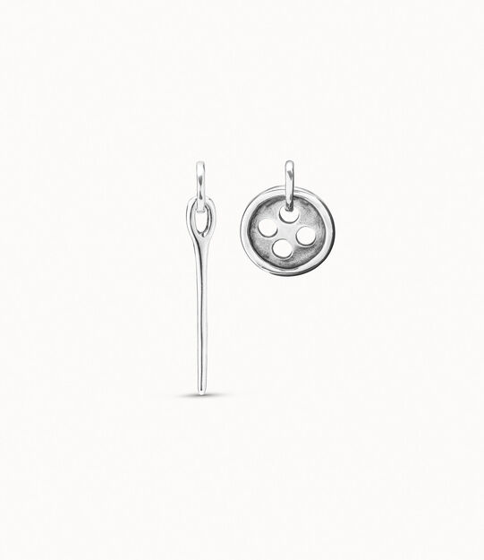 Sterling silver-plated needle and button earrings