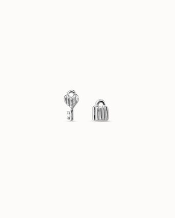 Sterling silver-plated key and padlock shaped earrings