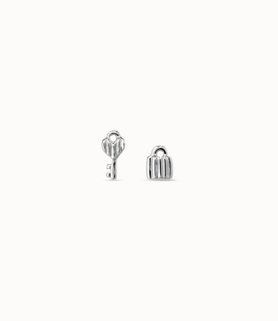 Sterling silver-plated key and padlock shaped earrings