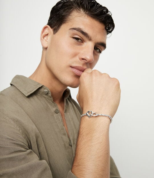 Small beads bracelet with interlocking carabiner, Silver, large