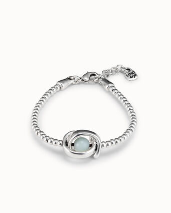 Sterling silver-plated one strand elastic bracelet with double moon bead
