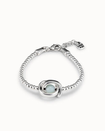 Bracelet élastique plaqué argent d’un tour et perle double lune