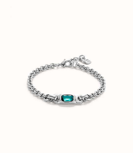 Pulsera de cadena bañada en plata de ley con cristal verde