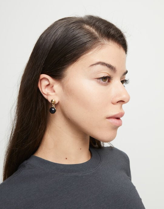 Drop earrings with two murano glass beads, Golden, large