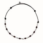Leather necklace with silver and wooden beads
