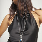 Long necklace with pendant and rectangular blue faceted crystal