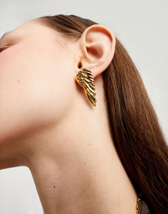 Earrings with wing design, Golden, large